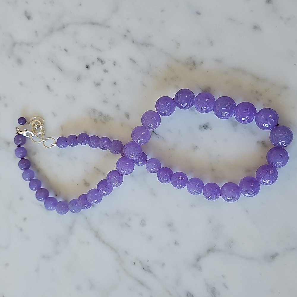 🪻HP🪻Lavender Jade Hand-Knotted Necklace 925 Chain - Picture 13 of 14